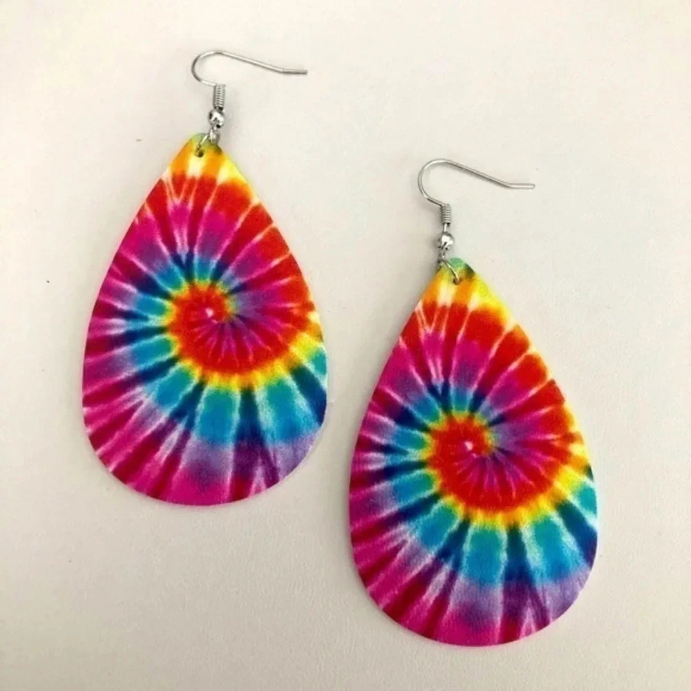 3 for $25/ Tie Dye Swirl 2 Teardrop Faux Leather Die-Cut Drop Earrings NWT